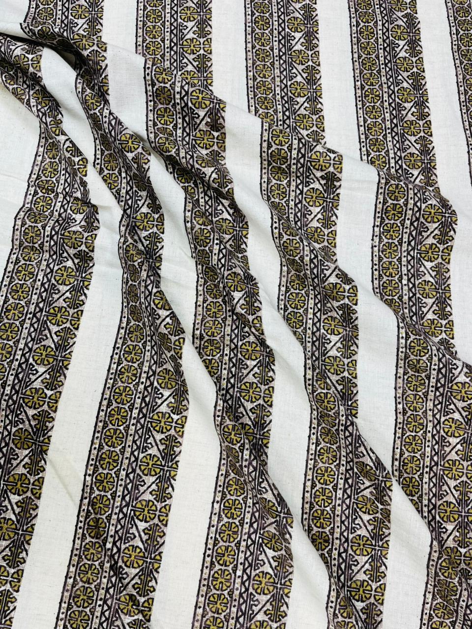 Ivory Tribal Stripe Pure Cotton Fabric