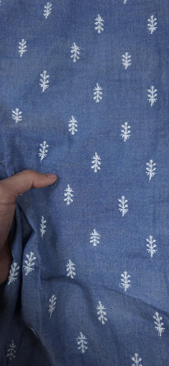 Navy Anchor Print Cotton Denim Fabric (Serma)