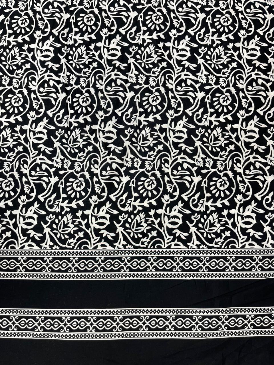 Black White Ethnic Print Pure Cotton Fabric