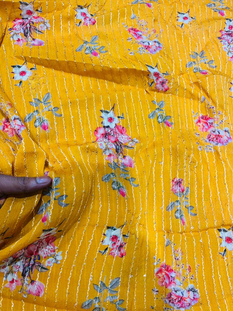 Mustard Yellow Floral Chinon Designer Fabric