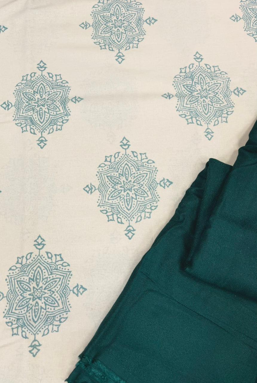 Ivory Teal Mandala Cotton Suit Set