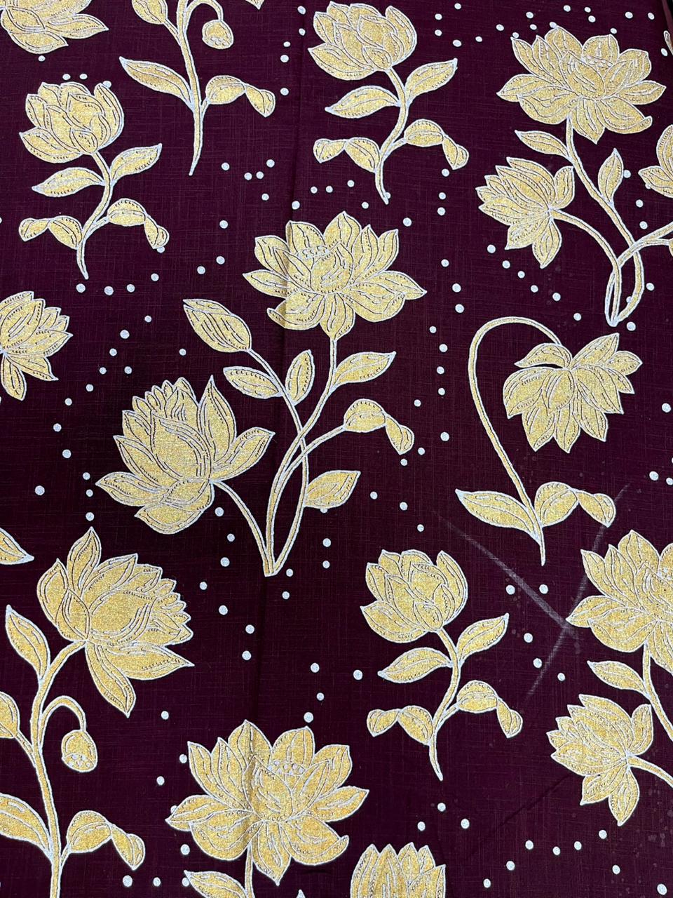 Shahi Lotus Floral Pure Cotton Fabric