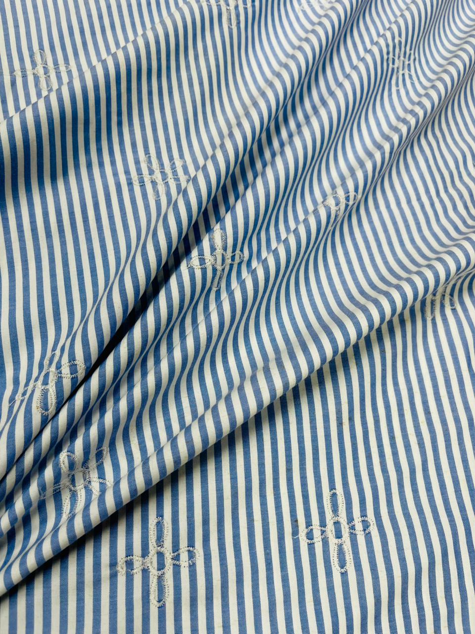 Blue Striped Cotton Embroidery Fabric