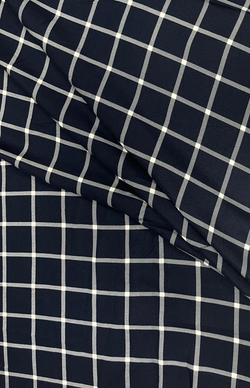 Navy Check Premium Rayon Fabric