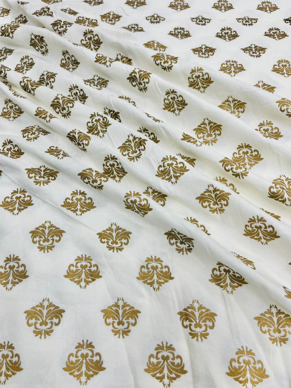 Ivory Gold Mughal Print Rayon