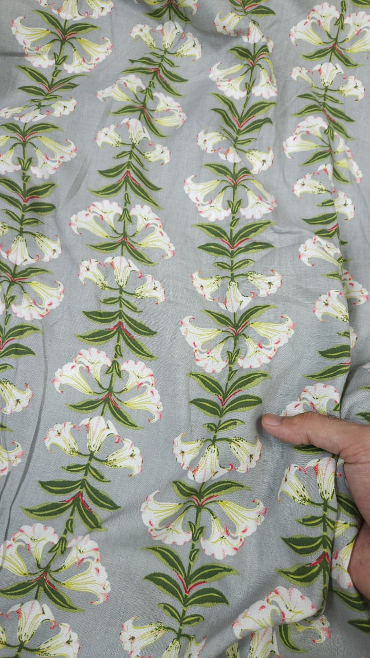 Soft Grey Lily Floral Rayon
