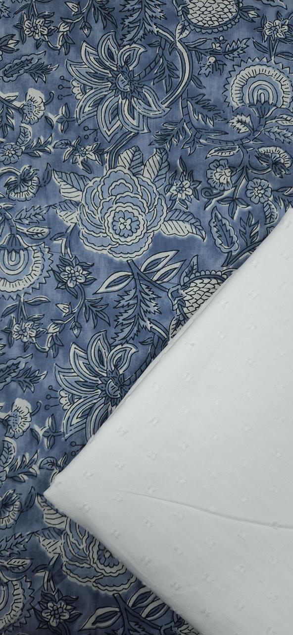 Dusty Blue Vintage Botanical Cotton Suit Set