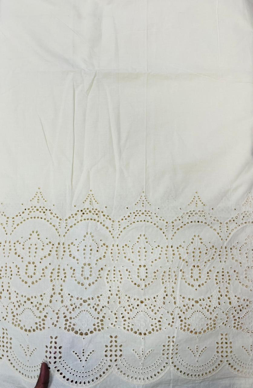 White Royal Border Chicken Cotton Fabric