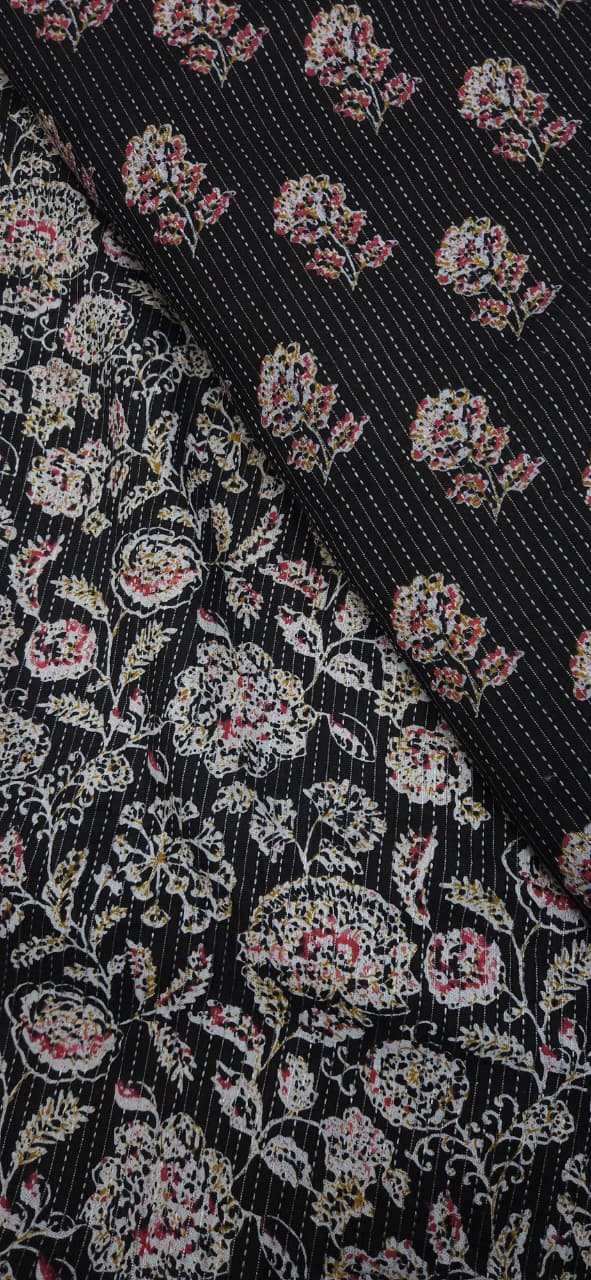 Midnight Floral Kantha Cotton Suit