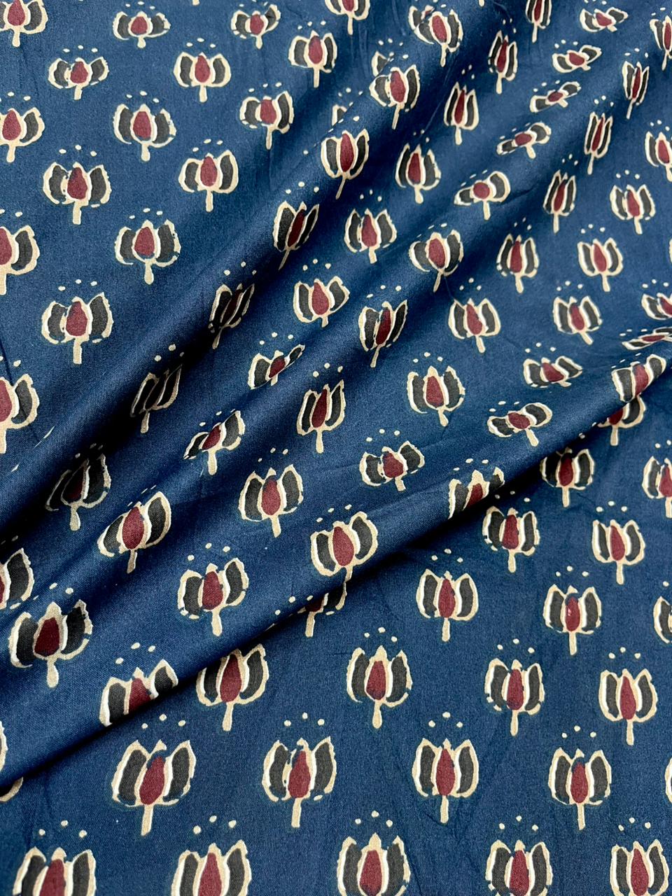 Indigo Lotus Bud Cotton Poplin