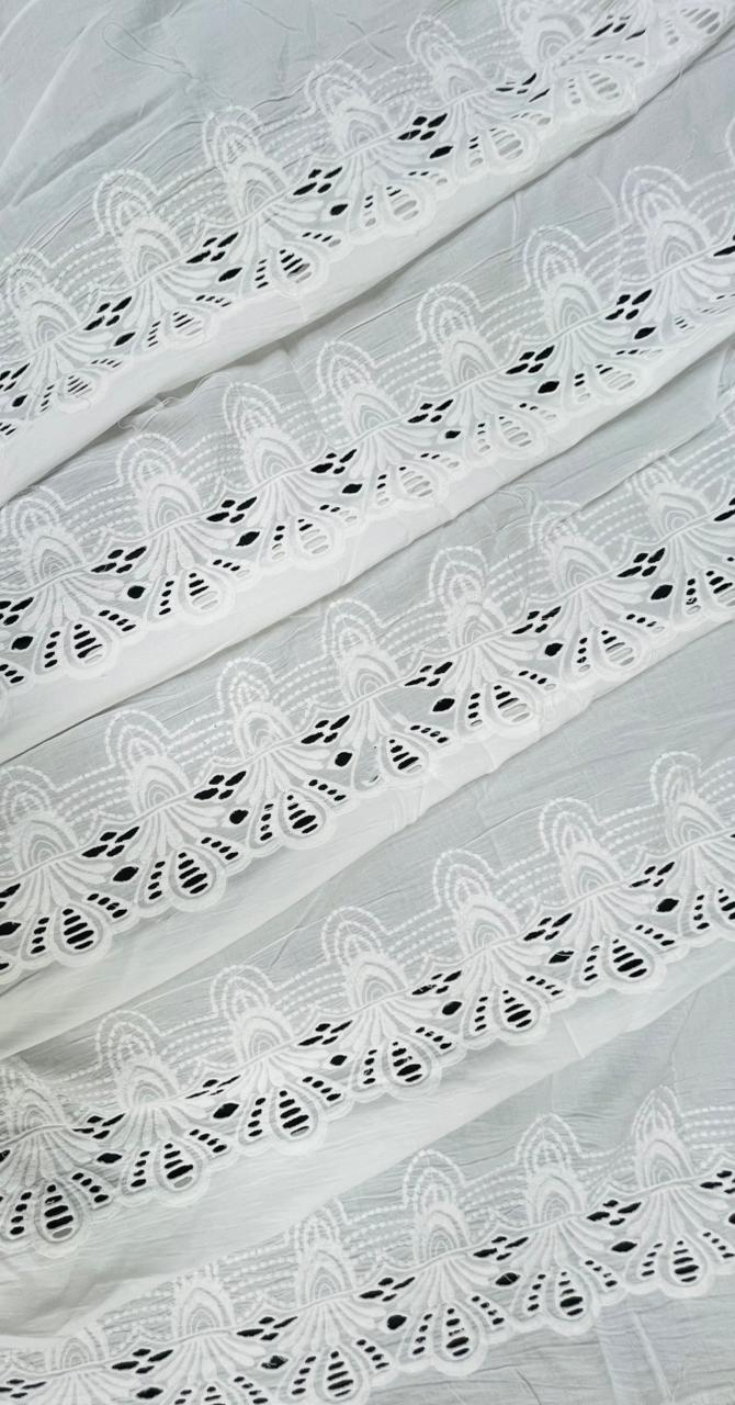 Premium White Cutwork Embroidered Hakoba Cotton Fabric