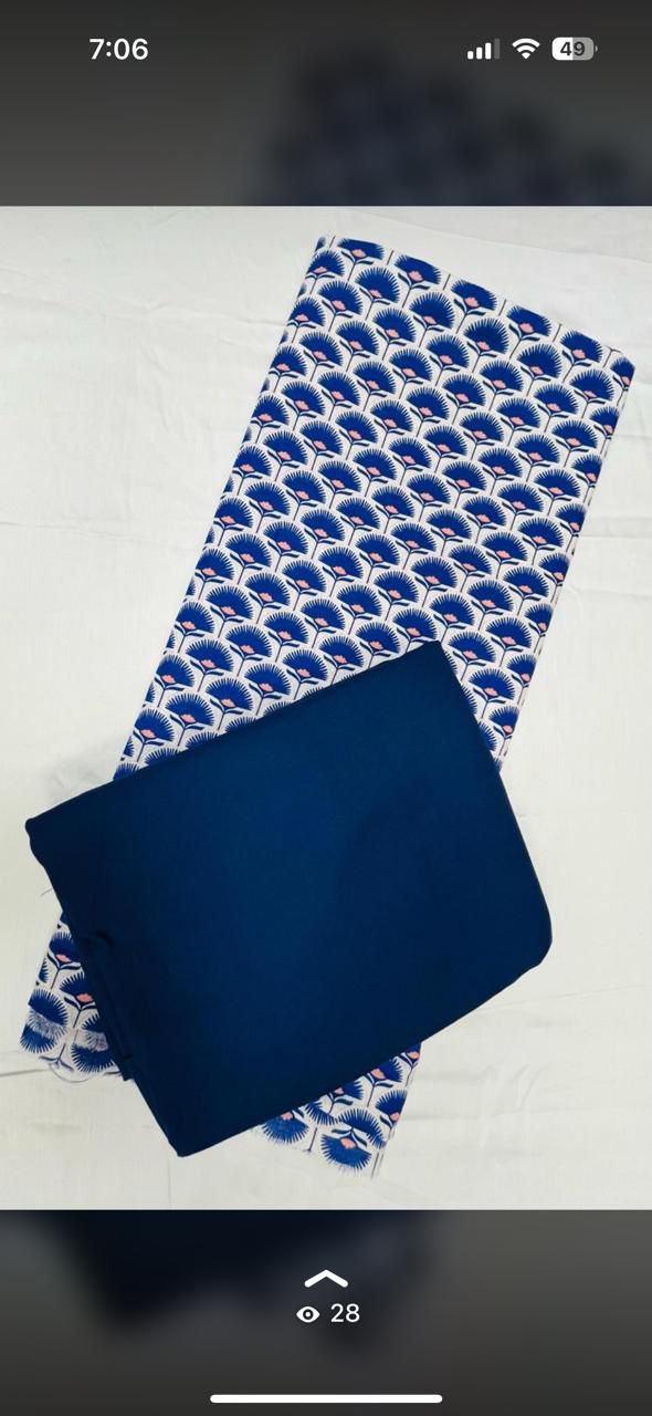 Royal Blue Scallop Print Cotton Suit Set