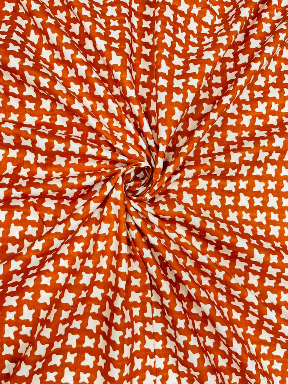 Burnt Orange Geometric Cotton Fabric