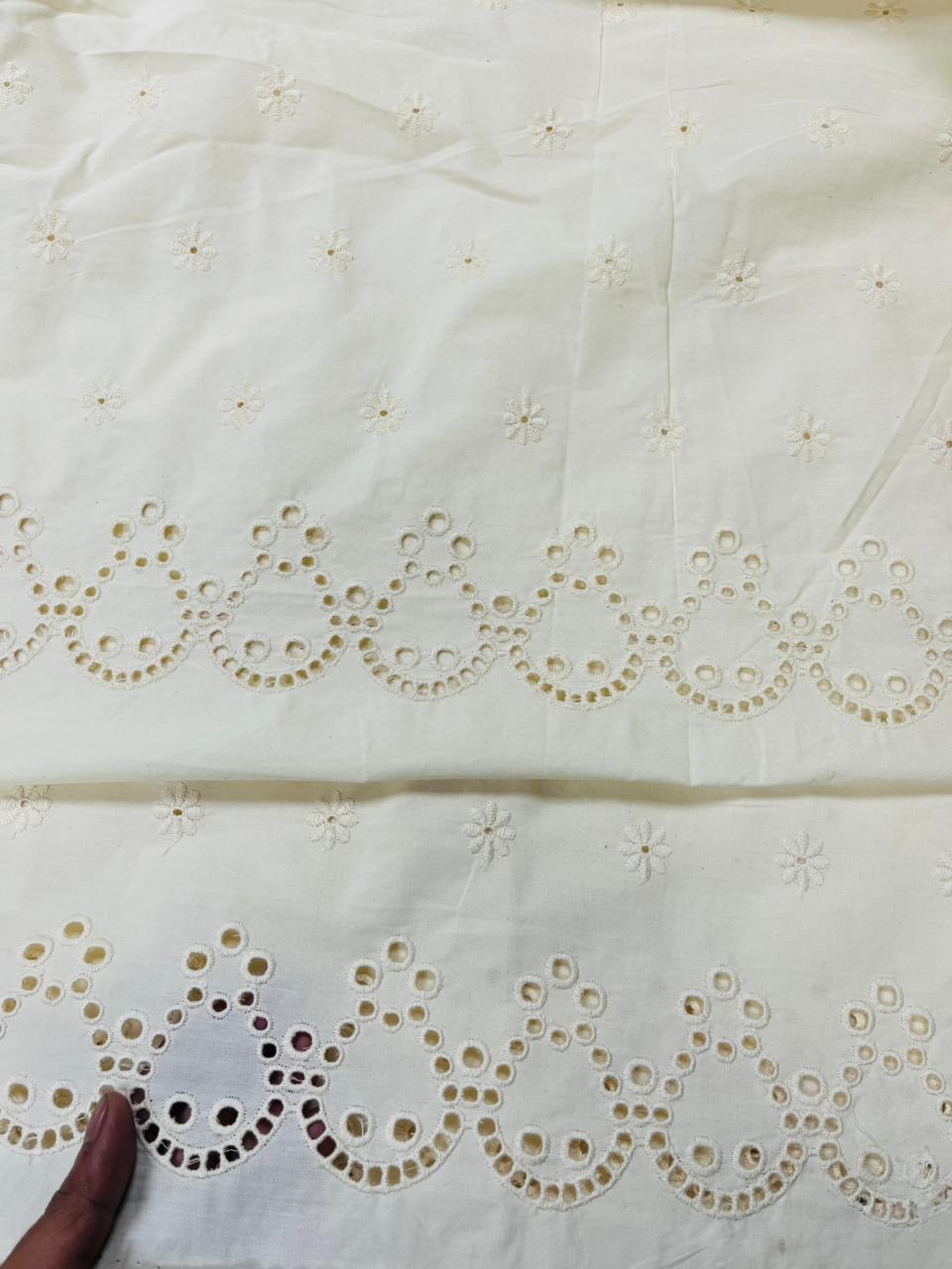 White Floral Border Chicken Cotton Fabric