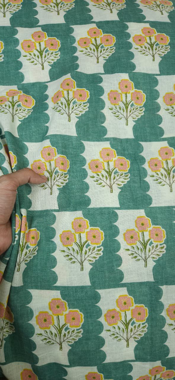 Green Floral Print Cambric Cotton