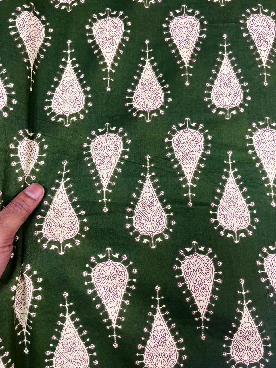 Green Paisley Print Cambric Cotton