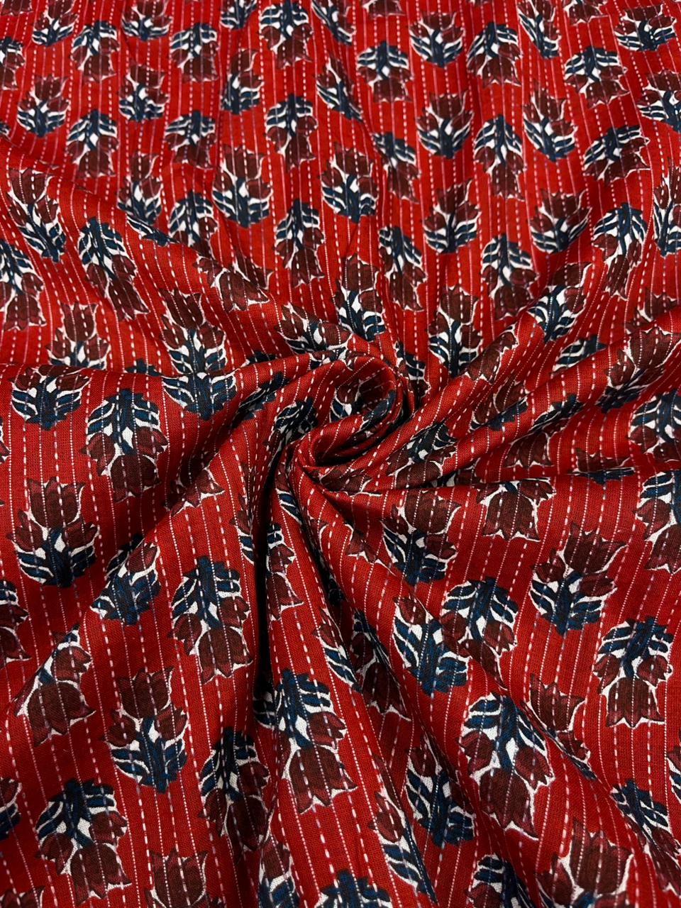 Crimson Floral Kantha Cambric Cotton