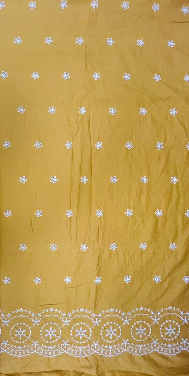 Mustard Yellow Cotton Border Schiffli Embroidery Fabric