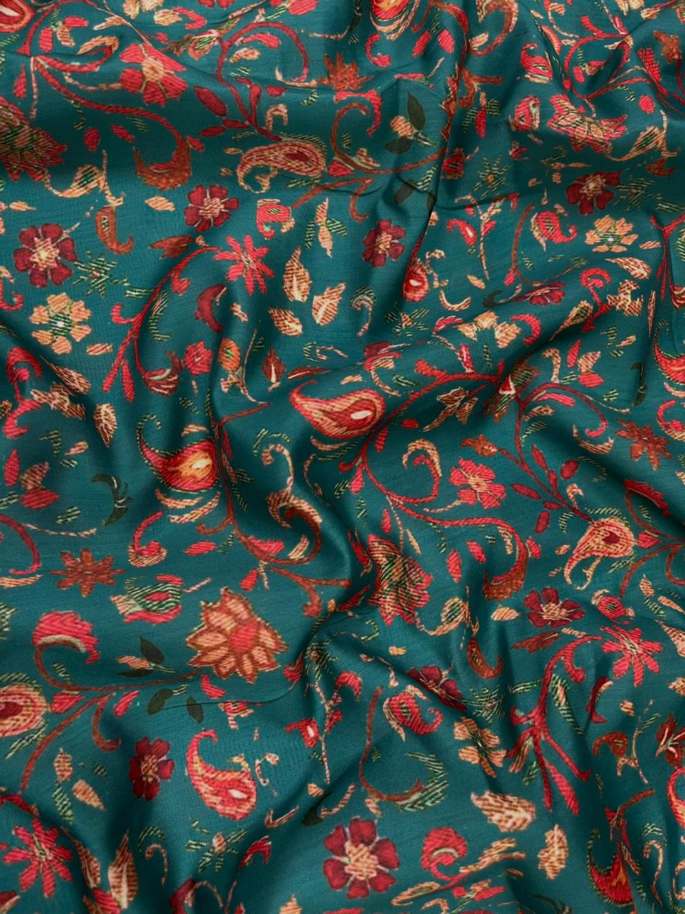 Bottle Green Floral Muslin Fabric