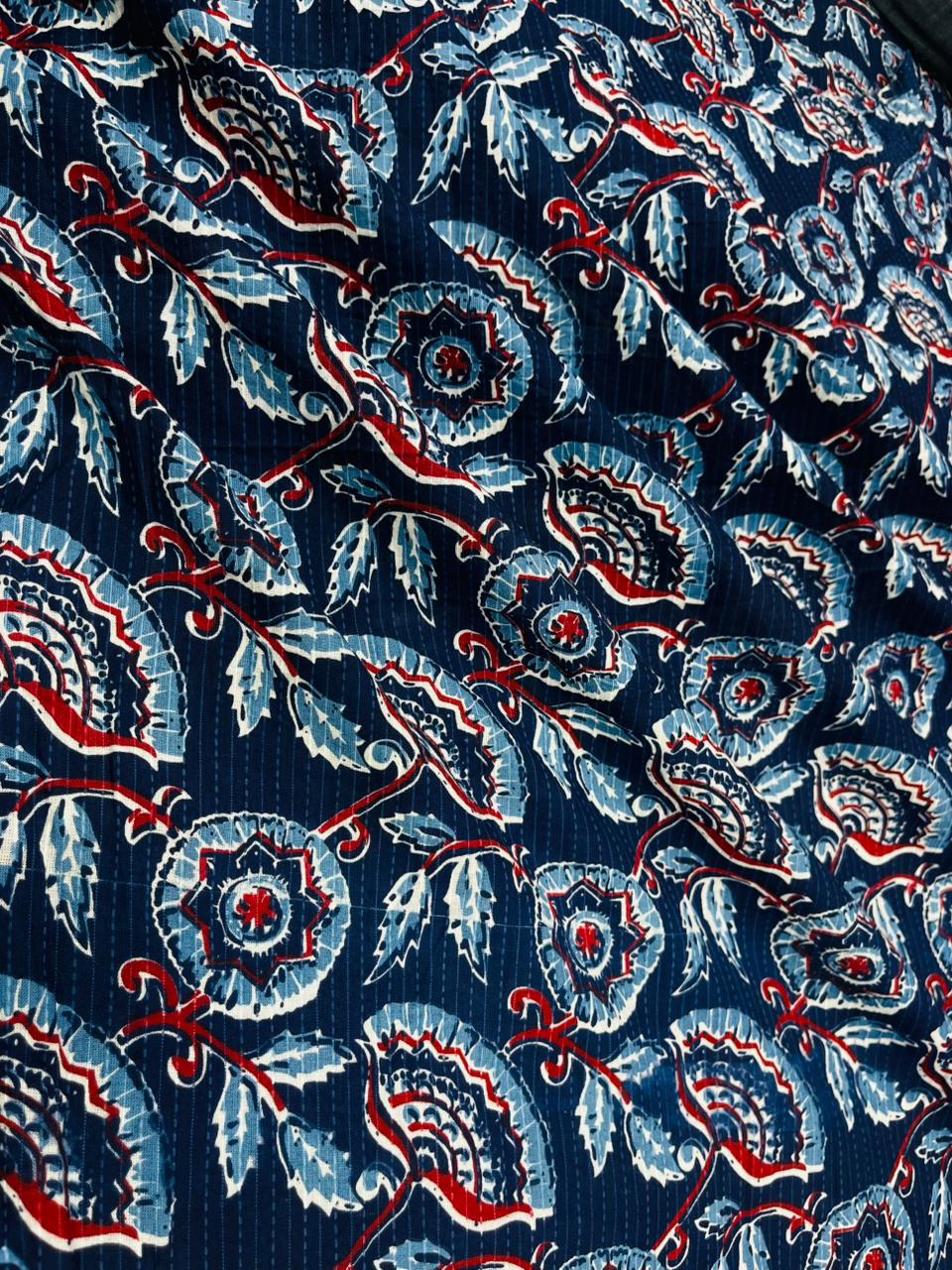 Navy Blue Heritage Paisley Kantha Cambric Cotton