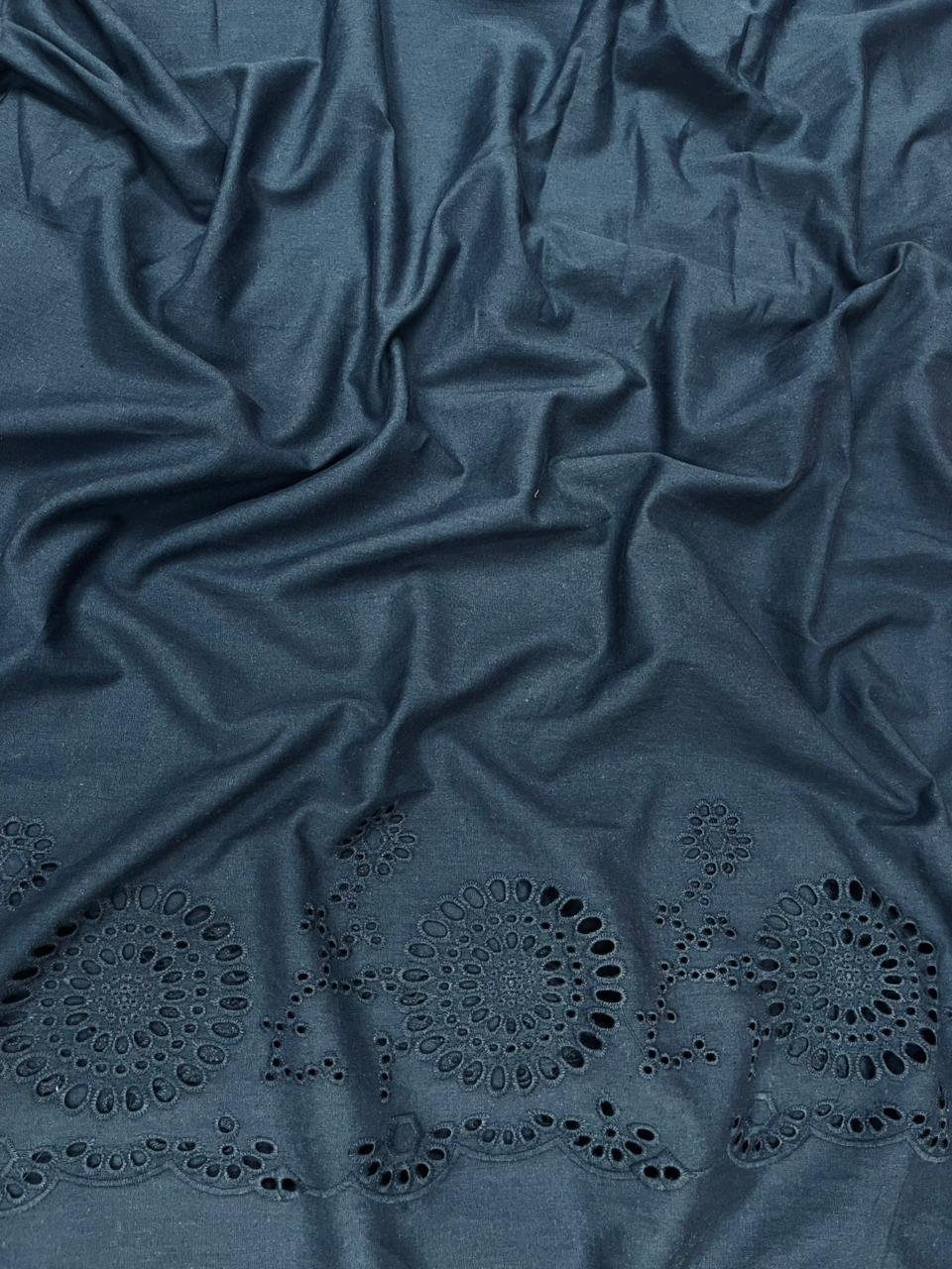 Navy Border Chicken Cotton Fabric