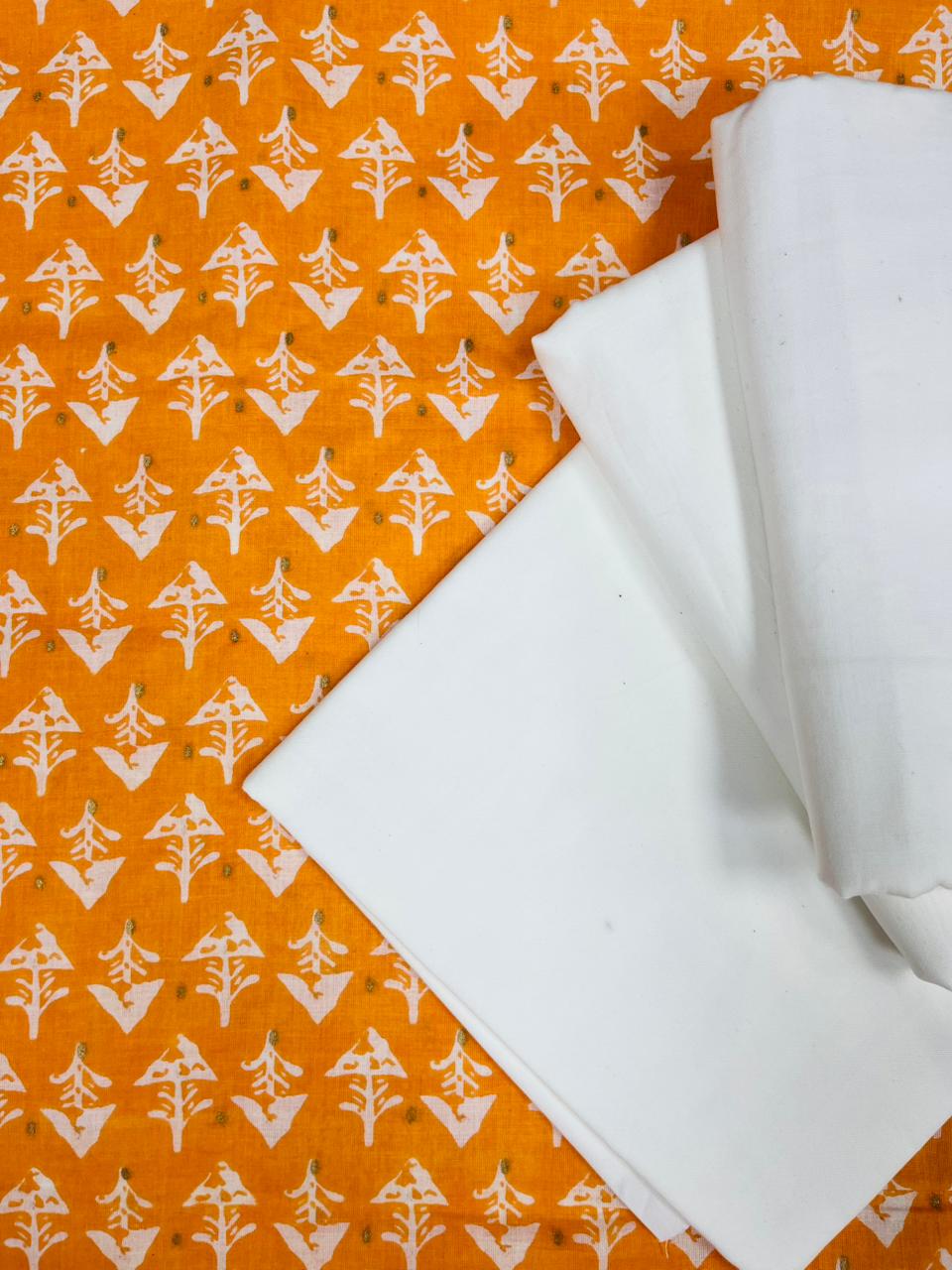 Saffron Buta Cotton Suit Set