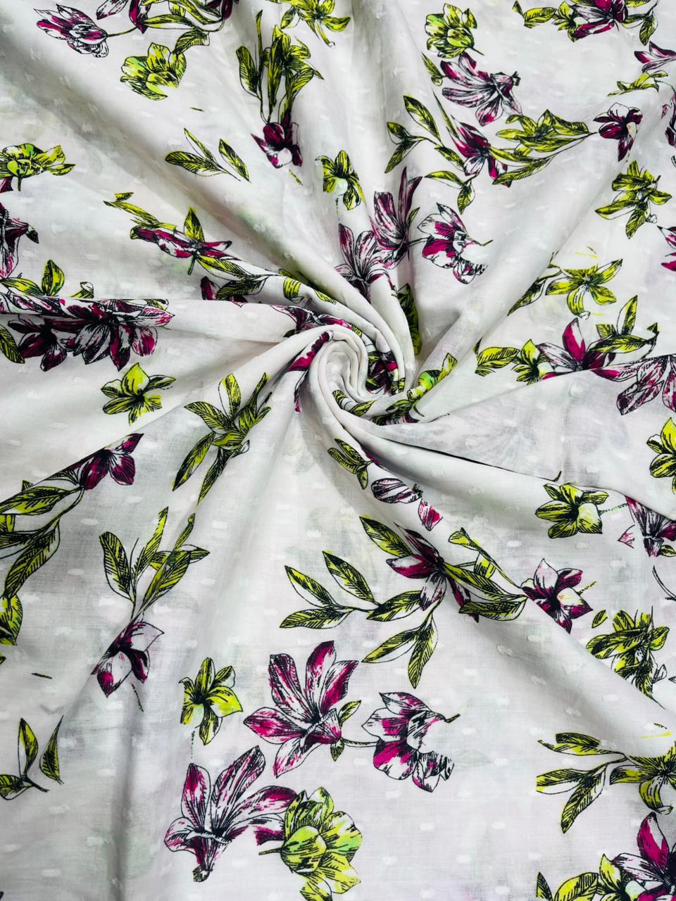 White Multi Floral Pure Cotton Fabric