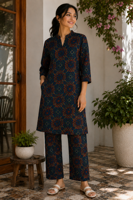 Vintage Indigo Paisley Print Linen Fabric