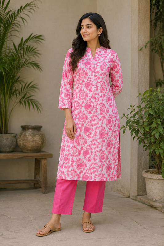 Premium Pink Cotton Printed Suit Set