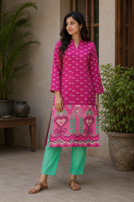 Pink Rayon Kurta with Rayon Bottom Suit Set