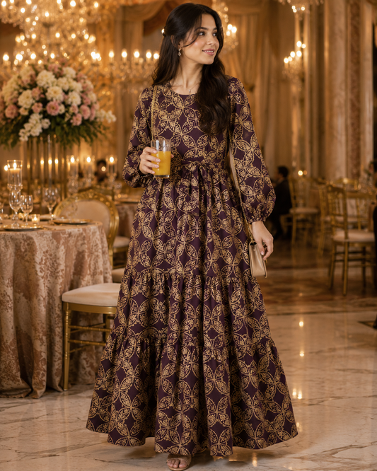 Wine Gold Designer Modal Rayon Fabric