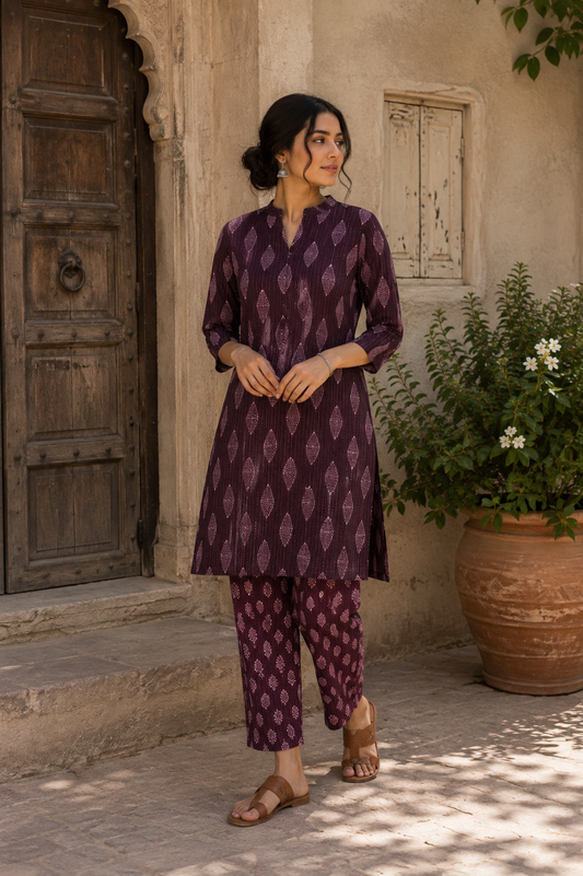 Deep Vine Artisan Kantha Cotton Suit