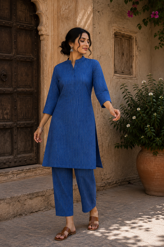 Sapphire Check Kantha Cambric Cotton