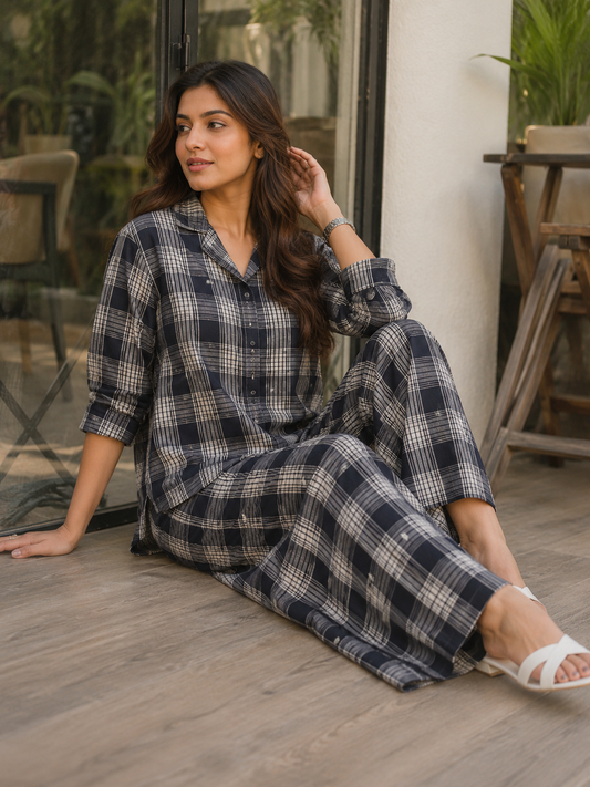 Premium Cotton Star Check Suit Fabric Set 60 Inch Width