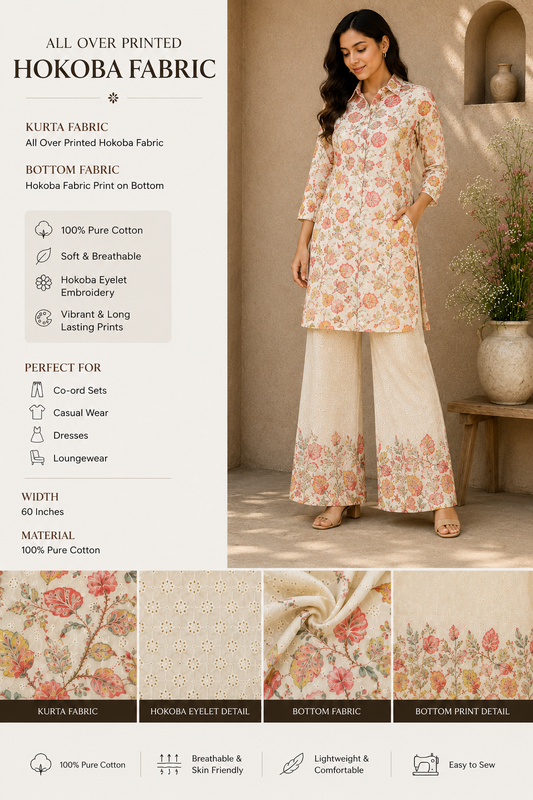 Red Floral Cotton Hokoba Printed Fabric Suit Set