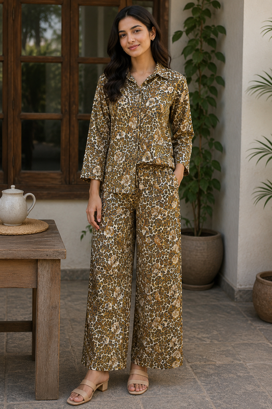 Imported Sheen Linen Fabric with Abstract Floral Print