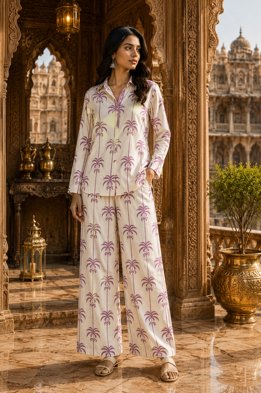 Designer Palm Tree Print Cotton Linen Fabric – Lavender