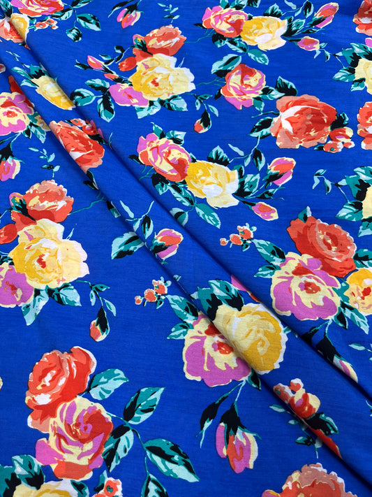 Royal Blue Floral Muslin Print Fabric