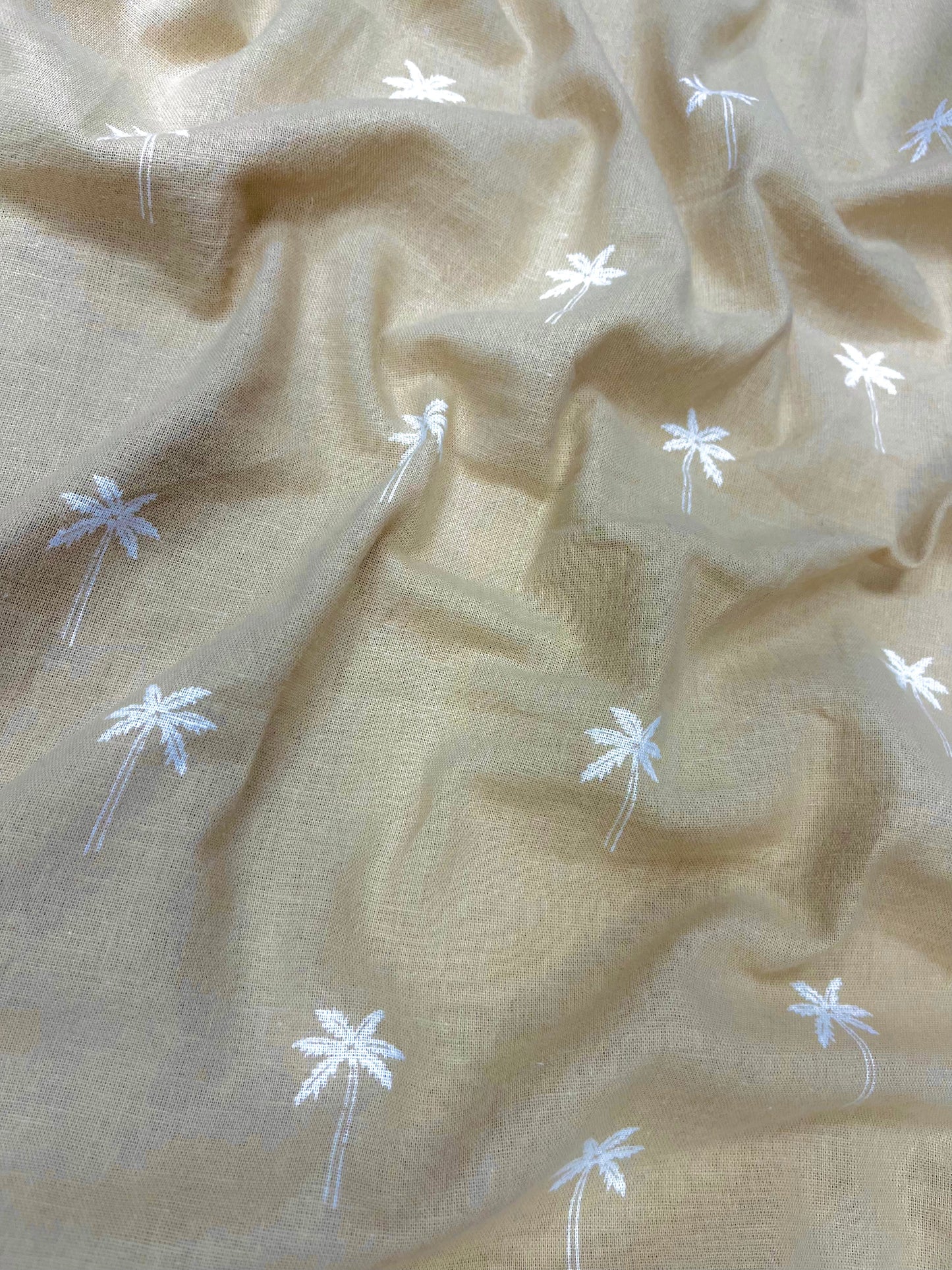 Beige Palm Print Cotton Linen Fabric 60 Inch Width
