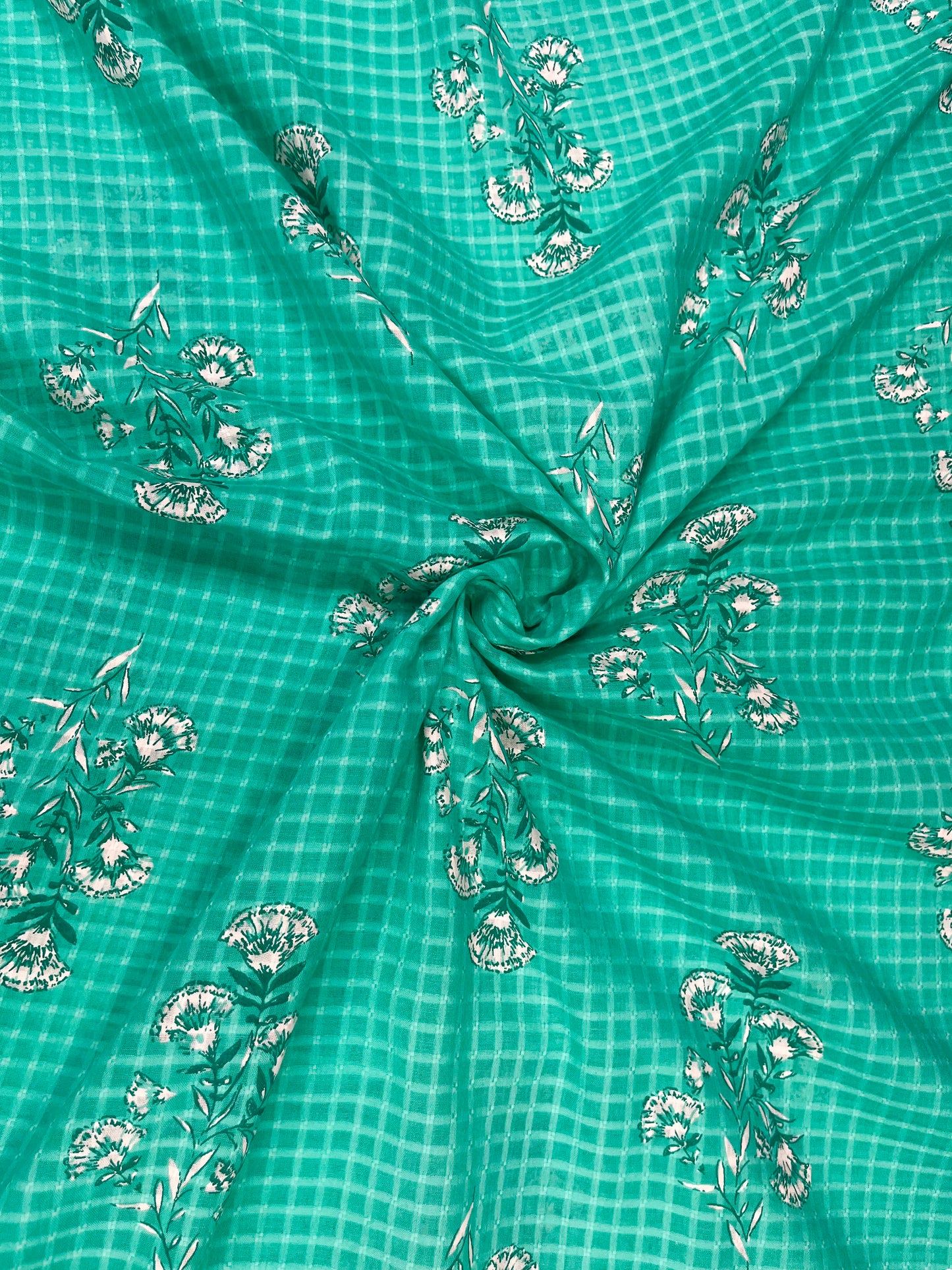 Aqua Green Floral Kota Cotton Fabric