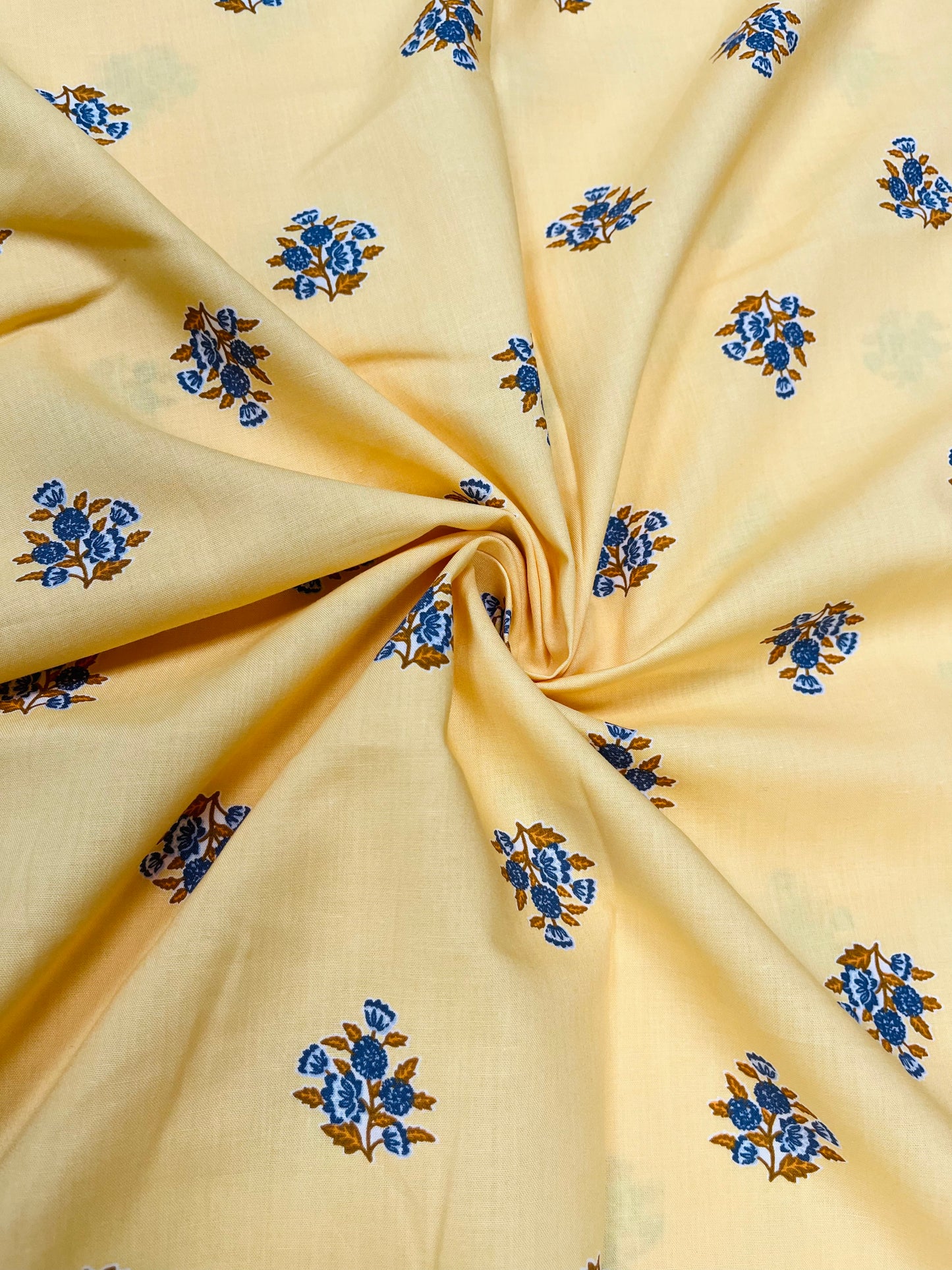 Pastel Yellow Floral Cotton Fabric 60 Inch Width