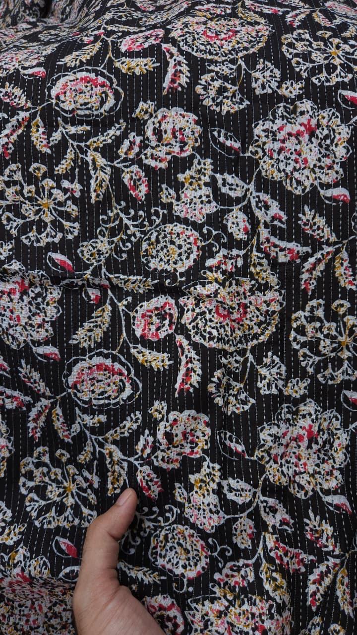 Floral Black Kantha Cambric Cotton