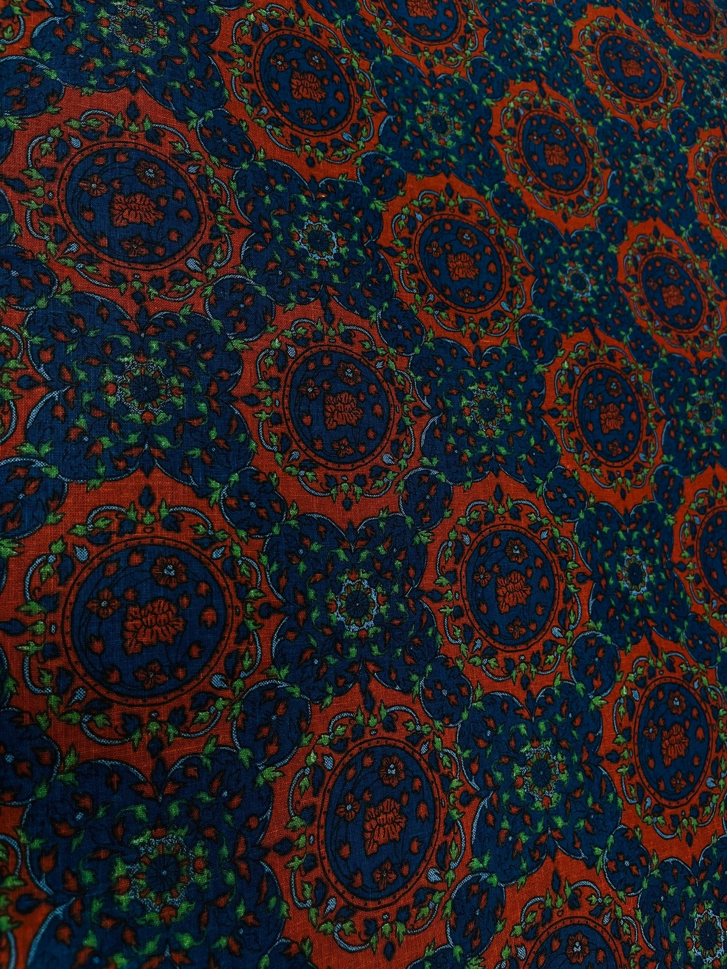 Vintage Indigo Paisley Print Linen Fabric