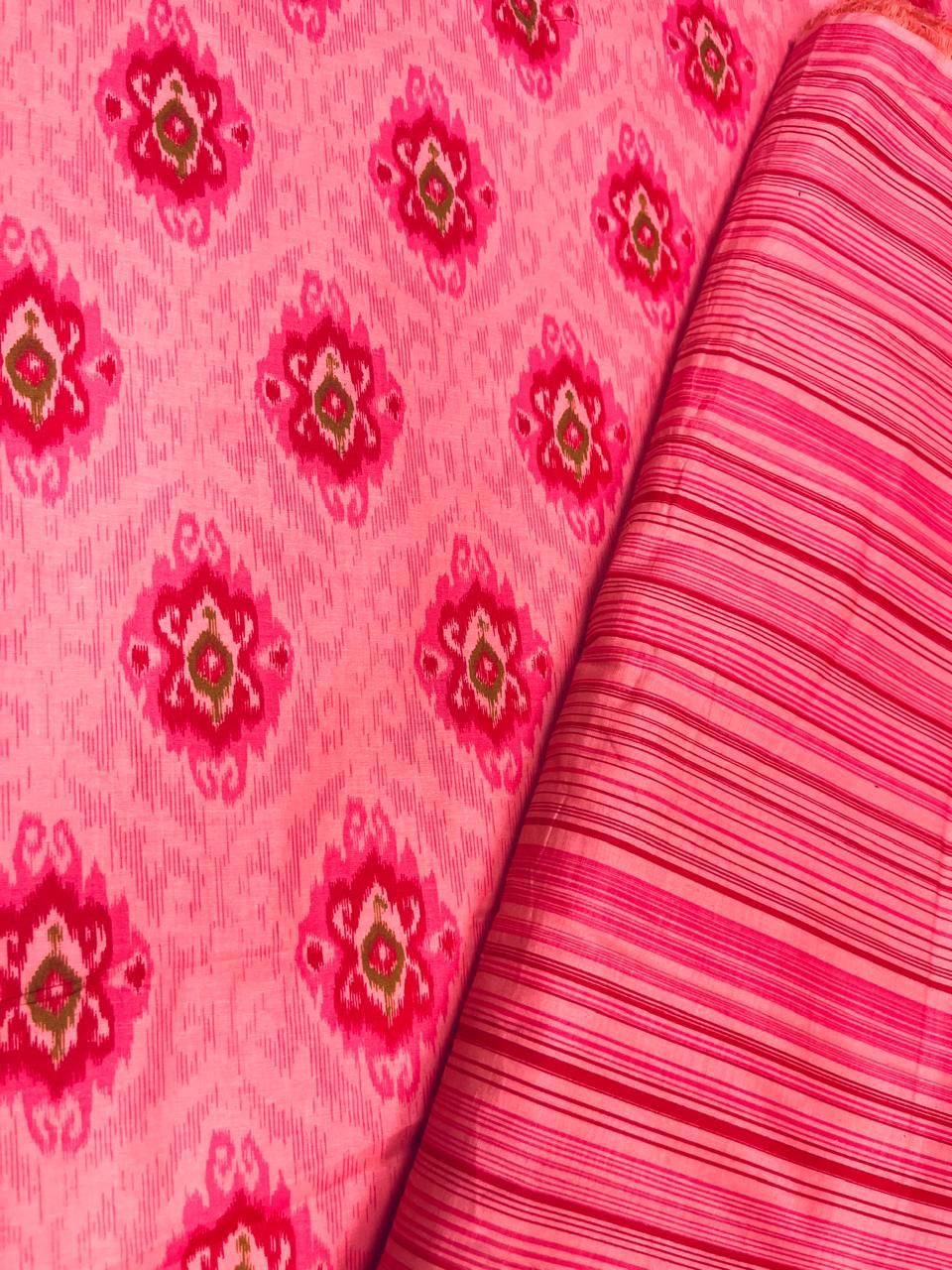 Pink Ikat Print Cotton Cambric Fabric 44 Inch Width