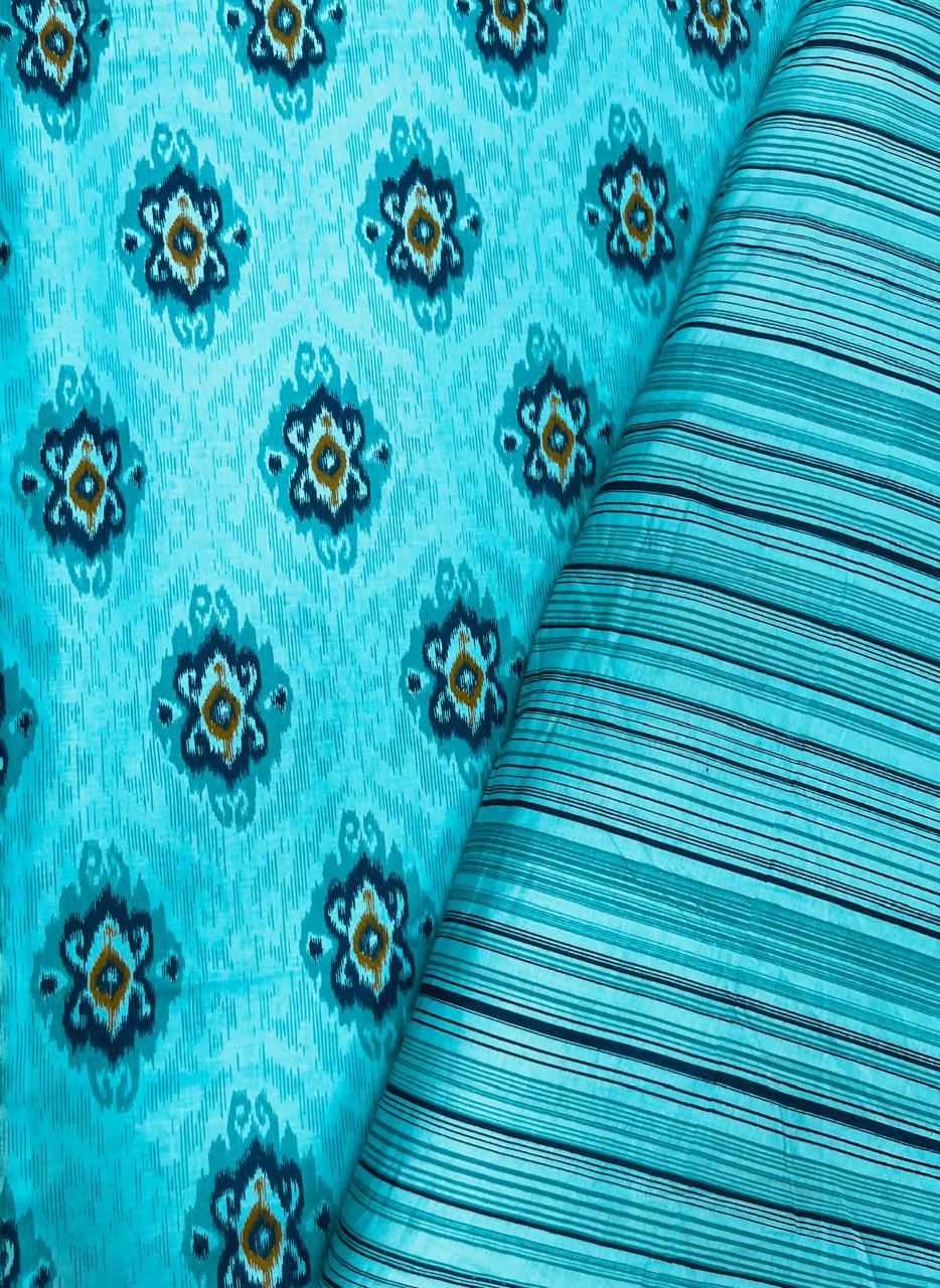 Turquoise Ikat Print Cotton Cambric Fabric 44 Inch Width