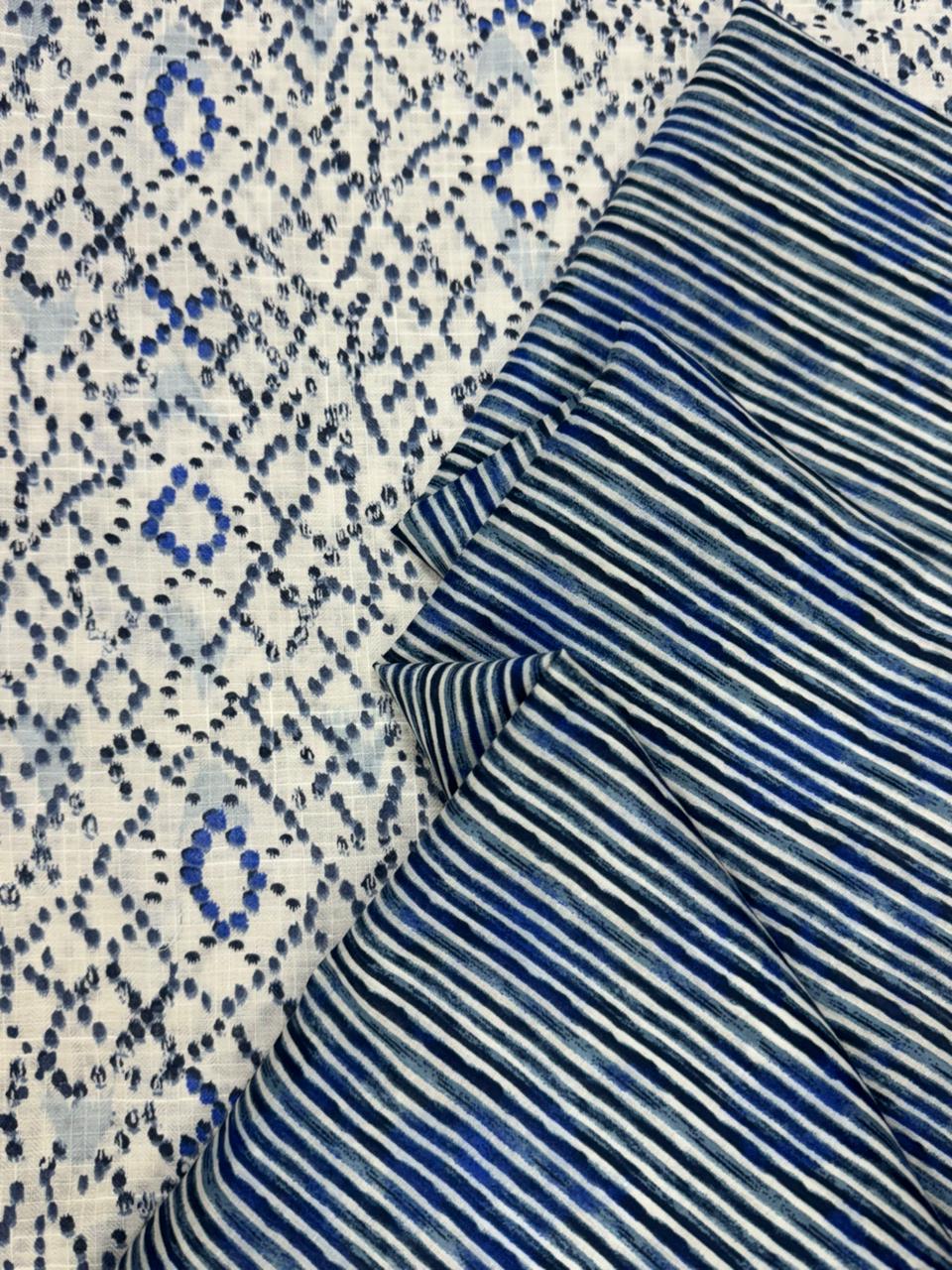 Indigo Floral Print Cotton Cambric Fabric 60 Inch Width Suit Set