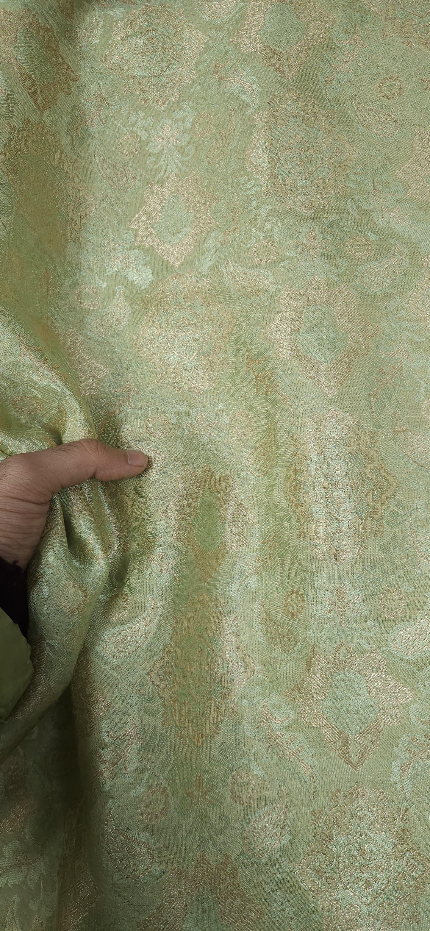Pistachio Green Elegant Brocket Zari Fabric