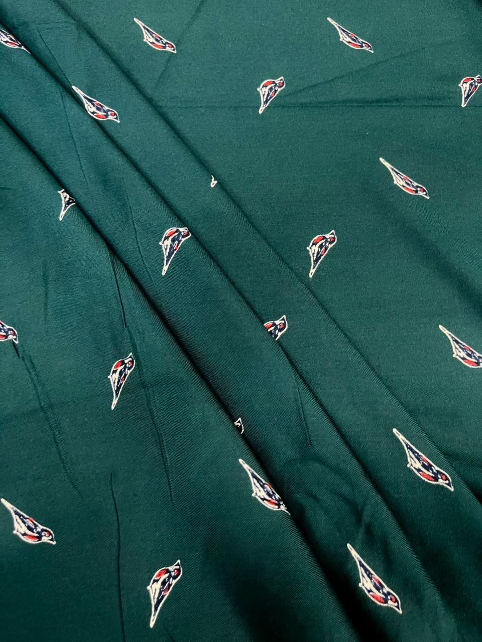 Dark Green Bird Print Rayon Fabric