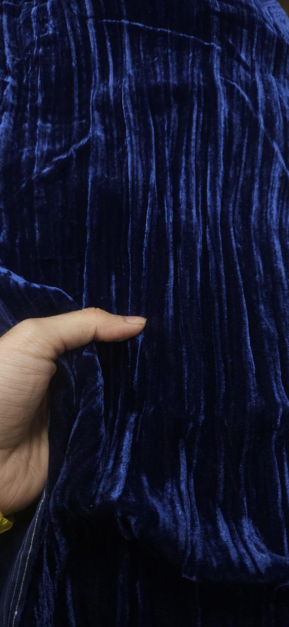 Royal Blue Pleated Velvet Fabric
