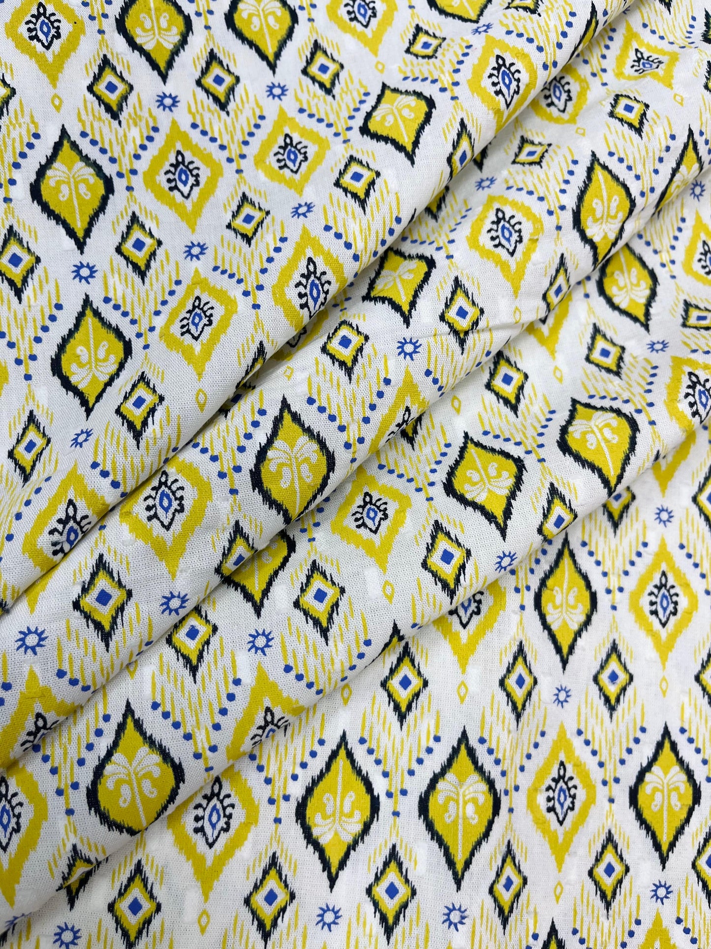 Mustard Ikat Diamond Print Rayon Fabric